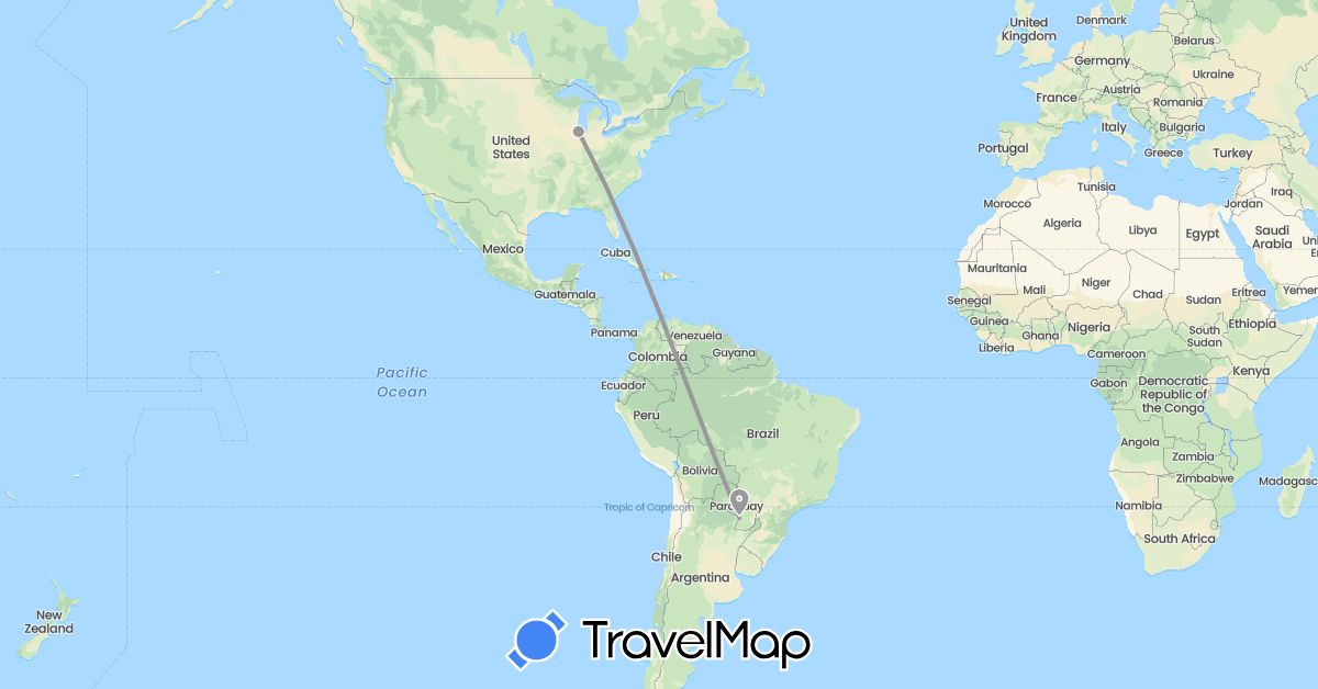 TravelMap itinerary: driving, plane in Paraguay, United States (North America, South America)